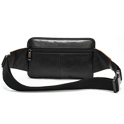 NIUCUNZH Real Leather Fanny Pack for Men Women Sling Waist Packs for Travel - color: Black