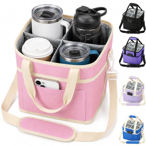 Drink Carrier Tote Bag, Family Size 4 Compartment Drink Carrier - color: Pink