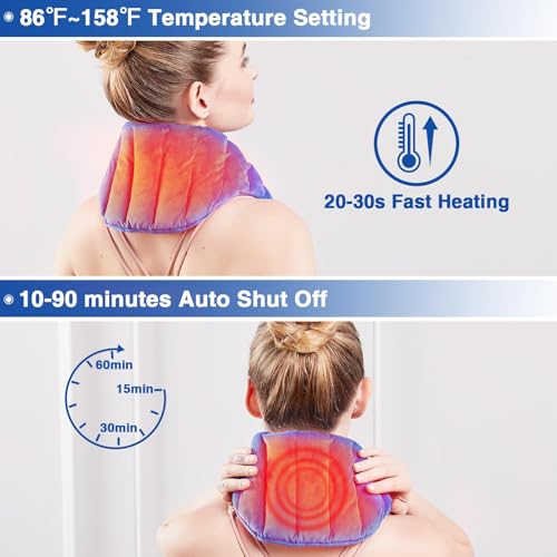 JOBYNA Neck Heating Pad, Hands-Free Electric Heated Neck Wrap for Neck Pain Relief, Upgraded Fast Neck Heat Pad, 10-90min Timer with Countdown, 86-158℉ Adjustable Temperature (Universal Size)