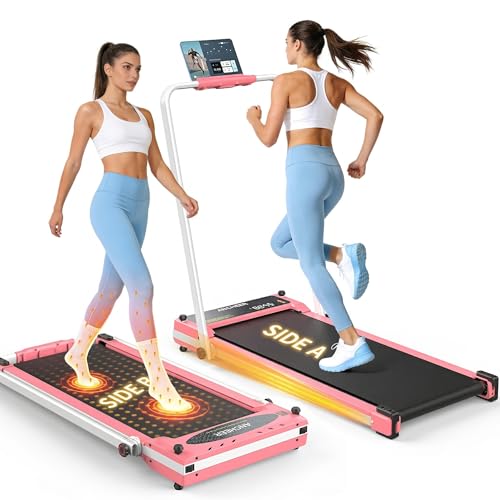 Treadmill with Foot Massage - Dual-Sided Walking Pad Treadmill with Incline, Foldable Walking Pad with Handle Bar, 3.5HP Portable Folding Treadmills for Home/Office, Dual Control & Dual LED Screens