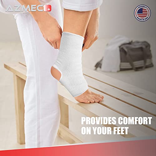 AZMEC Ankle Support Sleeve Open Heel, Light Elastic & Breathable Knitted Fabric for Sprained Ankle, Achilles Tendonitis, Plantar Fasciitis, & Injured Foot Medium Compression - For Men Women Kids - Right or Left Foot (Large) - size: Large