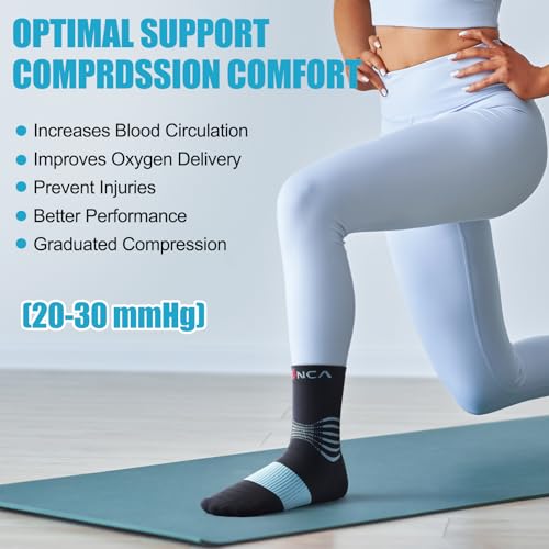 NEENCA Professional Compression Socks for Women Men Circulation, 20-30 mmHg - color: Black Blue - 2 Pairs, size: Medium
