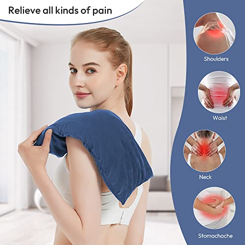 Microwavable Heating Pad with Washable Cover, 8 x 18 Microwave Heating Pad for Neck and Shoulders, Moist Heat Bean Bag Warm Compress for Knee, Joints, Wrist, Abdomen (Dark Blue) - color: 8 X 18" Dark Blue - 1 Pack