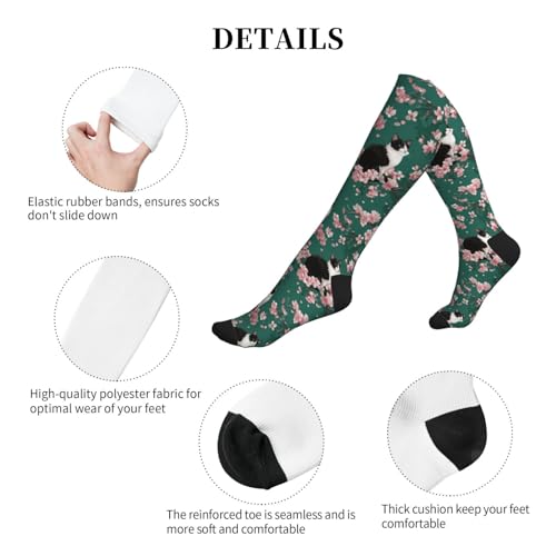 Cute Compression Socks Knee High Support Stockings Women Men - color: Cute Black Cat Floral