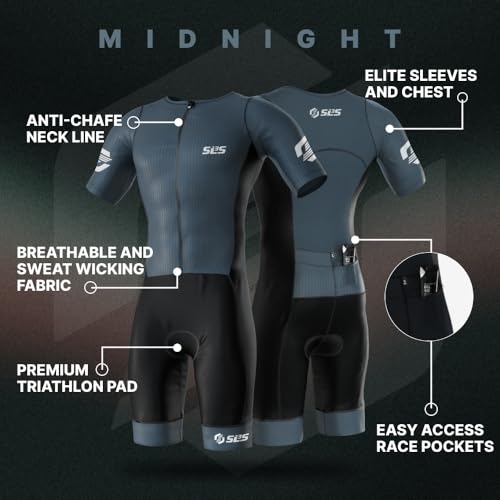 SLS3 Triathlon Suits Mens - Elite Aero Sleeved Trisuit for Swim Bike Run - color: Midnight, size: Medium