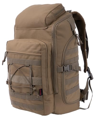 35L Tactical Backpack Military Rucksack MOLLE Quick-Access Flap EDC Pack for Hiking Camping Travel Work Bugout Emergency - color: Coyote Brown
