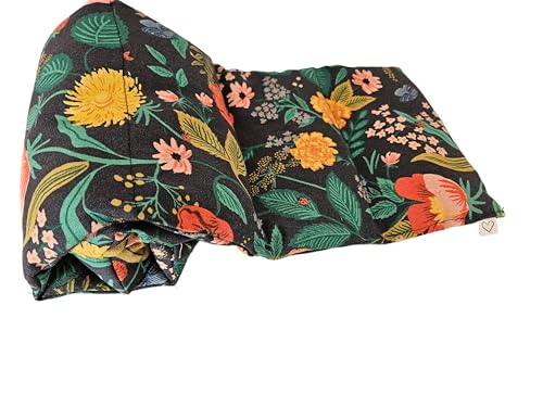 Microwavable LOVEwrap Neck & Shoulder wrap - Unscented 6 x 24 - Flax Seed - Soothes Muscle Ache Pain Relief - Natural Soft Cotton - Warming Muscle Relaxation- Flowers Black - color: Bouquet - Noir