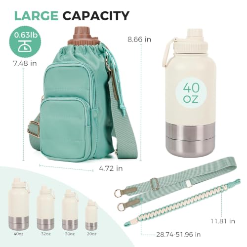 Crossbody Water Bottle Bag with Shoulder Strap for Women,Green - color: Green