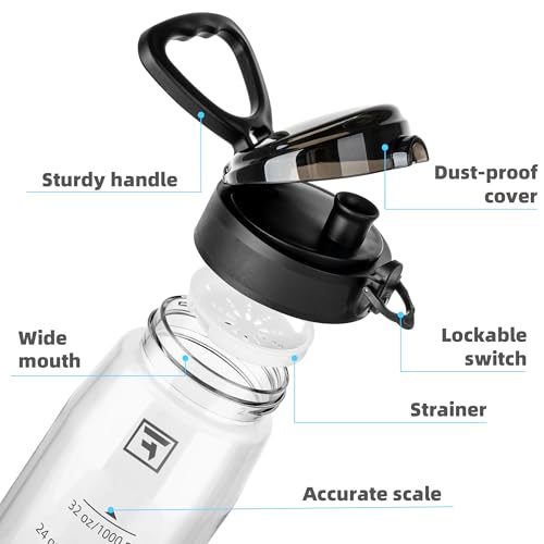 Fanhaw 32 oz Clear Plastic Water Bottle, Chug Lid, Clear & Black - color: Clear&Black