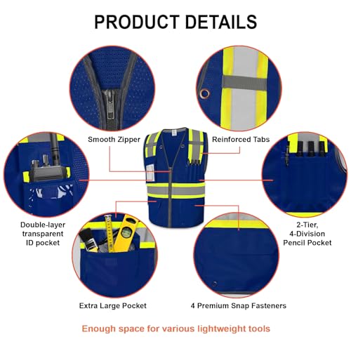 Hi Vis Vest for Men Mesh Reflective Safety Vest, Blue 3XL - color: Blue, size: 3X-Large