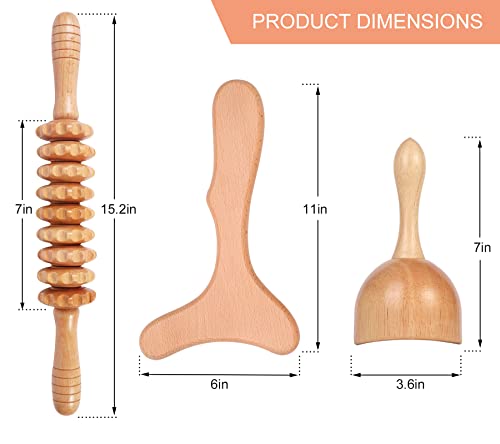 Komogir 3-in-1 Wood Therapy Massage Tools Lymphatic Drainage Massager Wooden Massager for Maderoterapia,Anti-Cellulite, Body Sculpting & Contouring