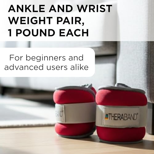 THERABAND Ankle Weights, Comfort Fit Wrist Cuff, 1 lb, 2-Piece Set, Red - size: Level 1 / 1lb