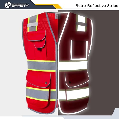 JKSafety Safety Vest for Men Women Reflective Hi Vis JK100 Red M - color: 100-redt1, size: Medium