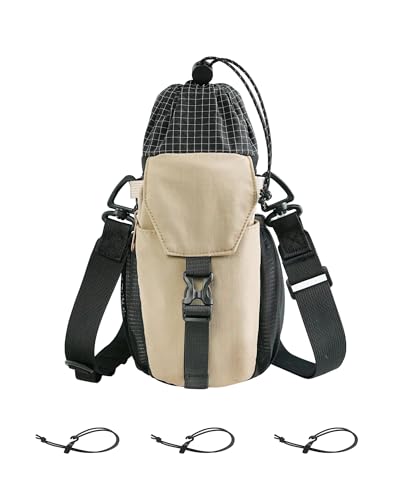 Water Bottle Holder with Strap 40/32 oz Crossbody Water Bottle Purse Bag for Women Men with Phone Pocket for Hiking Walking Gym Cycling - color: Khaki+Black