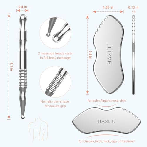 Stainless Steel Gua Sha Tool & Acupuncture Pen- Deep Tissue Massage & Pain Relief Therapy with Trigger Point - Full Body Self-Massage Acupressure Bar for Relaxation (JGS-3) - color: Jgs-3