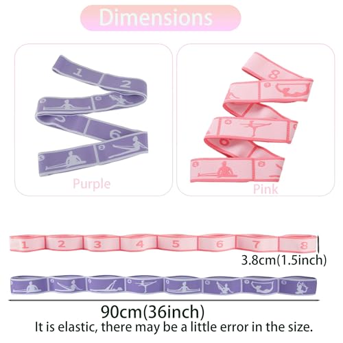 2pcs Stretch Strap for Kids,Elastic Yoga Stretching Strap with Loops, Multi-Loop Adjustable Exercise Stretching Bands，Stretching Resistance Ballet Bands for Dance, Latin, Gymnastics Exercis -8Loops - color: B