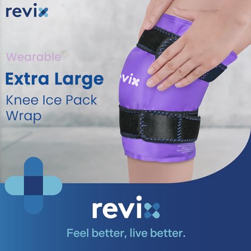 REVIX Knee Ice Pack Wrap for Pain Relief, Reusable Gel Cold Compress - color: Purple