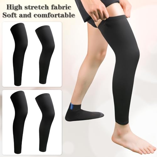 2 Pairs Leg Sleeves,Full Leg Compression Sleeve,Sports Compression Long Knee Sleeve with Anti-slip Silicone Strips - color: Black+black, size: Medium