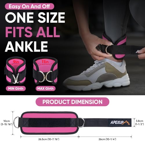 APEXUP Ankle Strap for Cable Machine, Ankle Resistance Bands, Cable Kick Back Ankle Straps for Gym, Glute Workouts, Leg Extensions, Adjustable Straps with Neoprene Padding - color: Rose Red, style: Pair