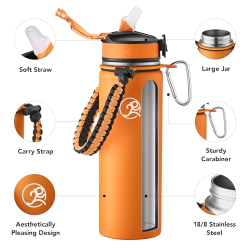 GOSWAG 24oz Insulated Stainless Steel Travel Water Bottle, 2 Lids - color: Matte Orange