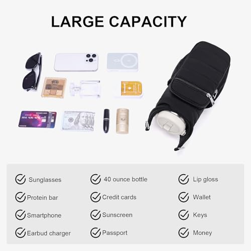 Water Bottle Bag 40 oz Crossbody Bag Insulated Carrier Purse Holder for Walking Hiking with Adjustable Strap - color: Black-2