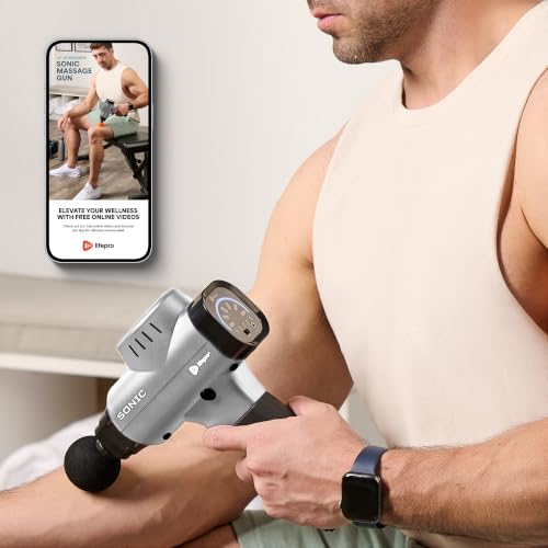 Lifepro Sonic Massage Gun Percussion Muscle Massager, 8 Heads & 5 Speeds - color: Silver, size: Standard