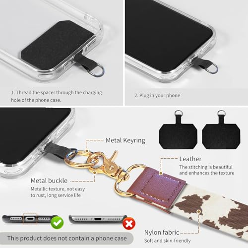 Cell Phone Lanyard Adjustable Crossbody Strap, Cute Phone Neck Wristlet Wrist Strap Patch for Keys Case Accessories - color: Retro Cowhide