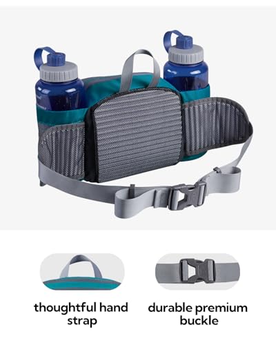 WATERFLY Fanny Pack Waist Bag: Fannie Pack 2 Water Bottle Holders Lumbar Belt Hiking Walking Running Jogging Camping Large Woman Man (Bottle Not Included) - color: Green