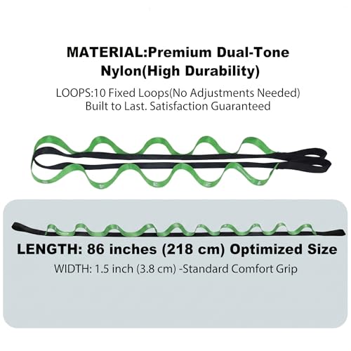 Acozycoo Stretching Strap with Loops for Physical Therapy,Knee,Leg Lifter - color: Green, size: Length: 86 Inch, Width: 1.5 Inch