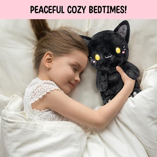 Black Cat Microwavable 1.5 lbs Unscented Heating Pad for Women and Kids- Cute Soft Cozy Pillow Plush Heatable Warm Stuffed Animals - Kawaii Hot and Cold Plushie - Black Cat Gifts for Girls and Women - color: Black Cat