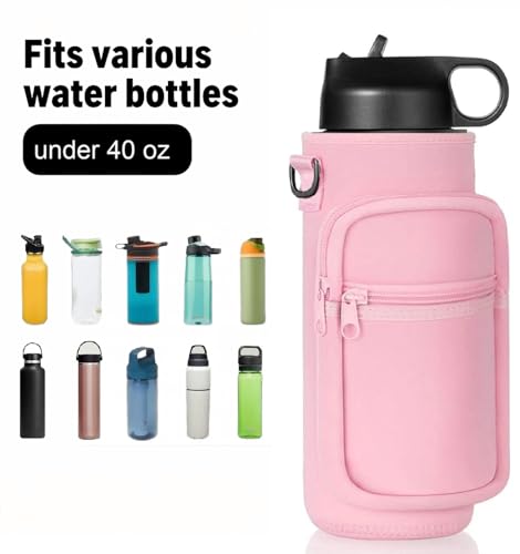 40oz Insulated Water Bottle Sling with Phone Pocket, Crossbody Carrier - color: Pink, size: 40oz