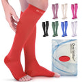 Doc Miller Open Toe Compression Socks, 20-30 mmHg, Knee High, Men & Women - color: Red, size: Small