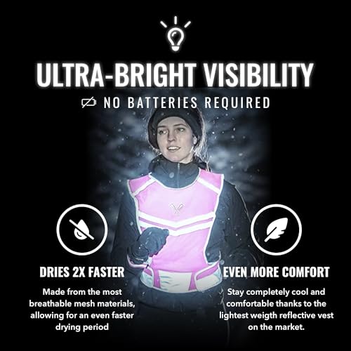 Reflective Running Vest with Pocket & 2 Bands, High-Visibility - color: Pink, size: Medium
