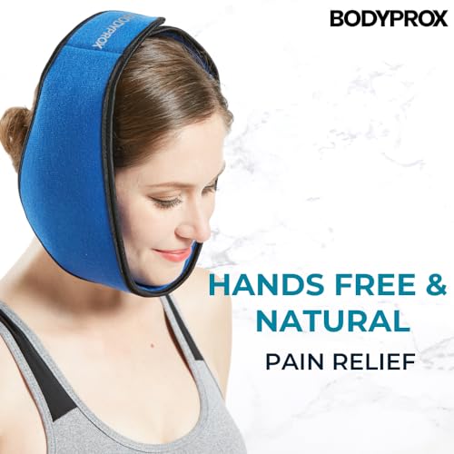 Bodyprox Face ice Pack for Jaw, Head and Chin, Adjustable Hot and Cold Wrap for Wisdom Teeth and TMJ Pain Relief, Nylon, Blue