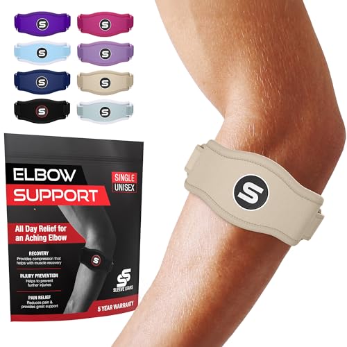 Sleeve Stars Tennis Elbow Brace for Men & Women, Fits 9"-23" (Single/Beige) - color: Beige