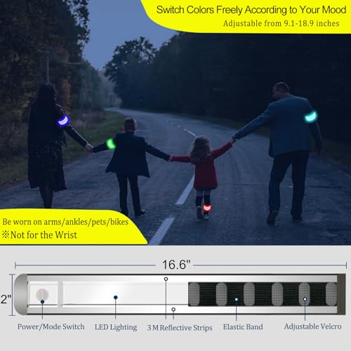 RGB 7 Colors Switchable LED Armband, USB-C Rechargeable, 360° Reflective Running Light for Runners, High Visibility Reflective Running Gear for Joggers Bikers Walkers - color: Black