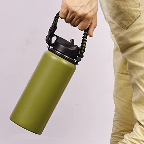 Wongeto Paracord Handle Carrier Holder with Shoulder Strap,Compatible with Hydro Flask Wide Mouth Water Bottles - color: Armygreen