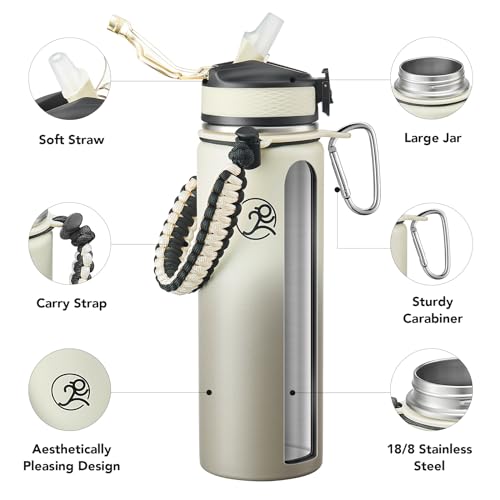GOSWAG 24oz Insulated Stainless Steel Travel Water Bottle, 2 Lids - color: Beige-Gray Ombré