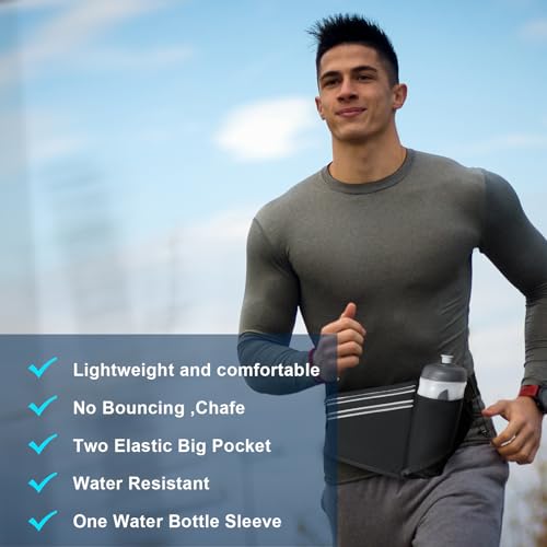 Slim Running Belt for Women Men,Runners Fanny Pack Phone Holder,Money Belt,Running Gear Accessories,with 3 Pockets (Light Black) - color: Light Black