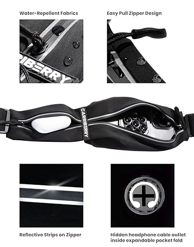 Slim Running Belt - Dual Pocket Waterproof Pouch for All Phones - color: Black (Dual Pocket)