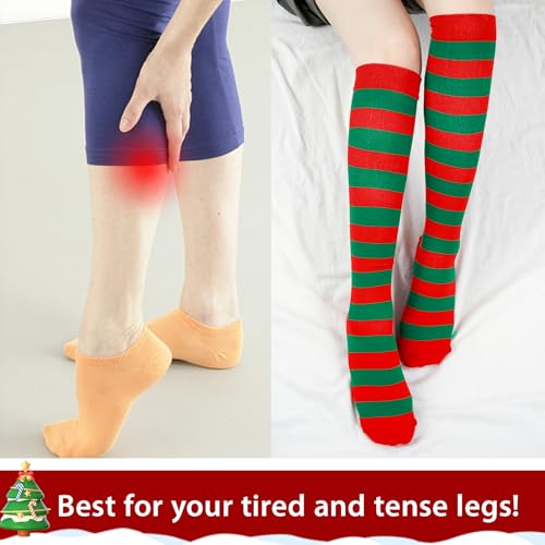 Junely Compression Socks for Women Knee High Striped Polka Dot Stockings - color: Red Green
