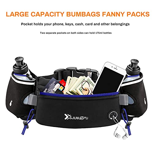 Number-one Running Belt with Water Bottles(2 x 175ML), Hydration Belt Waterproof Waist Pack Bag Fits iPhones Adjustable Sports Waist Pouch for Marathon Running Hiking Cycling - color: Blue