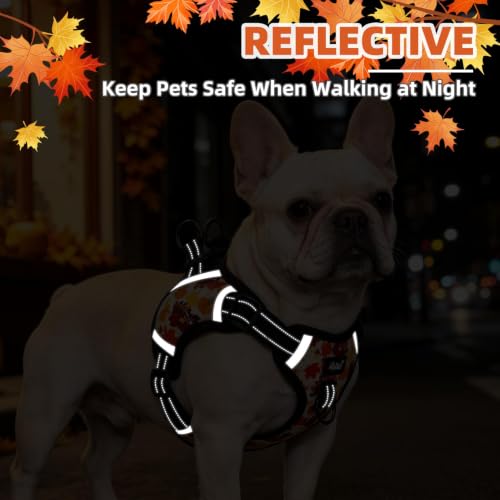 PUPTECK Fall Thanksgiving Dog Harness Small Sized Dog, Step in Adjustable Reflective Dog Vest Harness Escape Proof, No Pull Soft Padded Harness Easy Control, Yellow, M - color: Yellow(Turkey), size: M (CHEST: 14.5"-20")