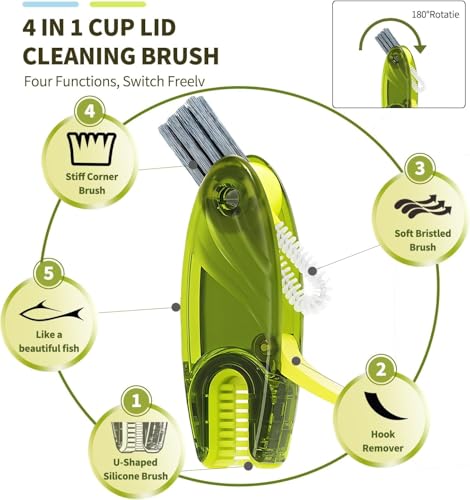 3 in 1 Cup Lid Gap Cleaning Brush Set, 2PCS Multifunctional Bottle Cleaning Brush for Bottle Gaps Bottle Cleaner Home Kitchen Cleaning Tools, 3 Colors