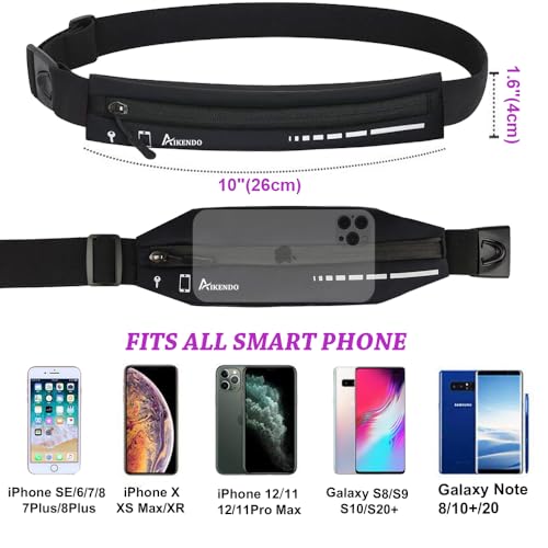 AIKENDO Slim Running Belt for Women Men,Runners Fanny Pack Phone Holder - color: Black