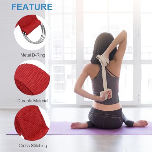 PATIKIL Yoga Strap for Stretching, Cotton Yoga Belt with Adjustable Metal D-Ring Buckle Stretch Band for Fitness Pilates - color: Red