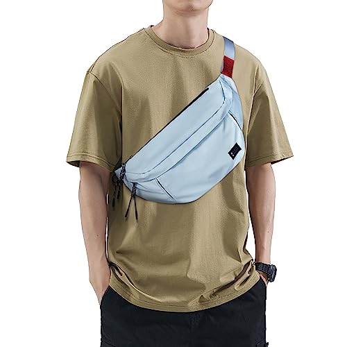 Fashion Large Crossbody Fanny Pack for Men Women,Waterproof Waist Bag fanny Packs belt bag sling bag with 5-Zipper Pockets,Carrying 7.9"phone,Blue-Medium - color: B-Light Blue-M