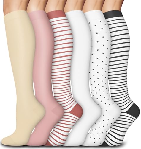 Aoliks 6 Pairs Compression Socks for Women & Nurses, Flying Knee High Socks - color: 020 A01-multicoloured 06, size: Large-X-Large