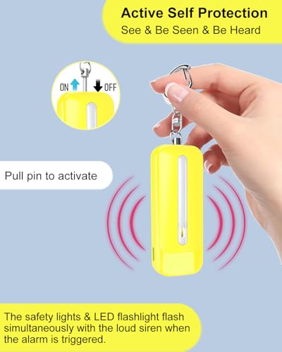 Personal Alarm for Women, Rechargeable with Safety Lights & Low Battery Notice, 130dB Siren with Extra Bright LED Flashlight Strobe Light for Emergency, Dual Light Sources Safety Keychain - color: yellow