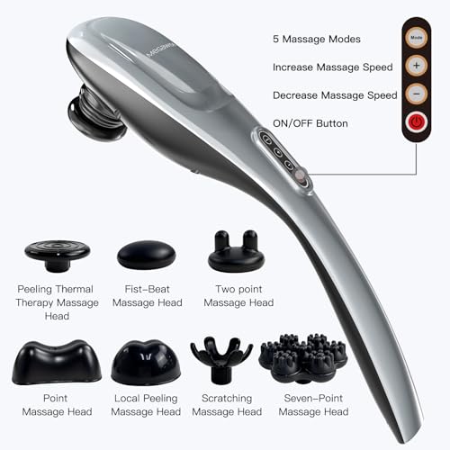 MEGAWISE Cordless Back Massager, 5 Speed Handheld Massager for Body